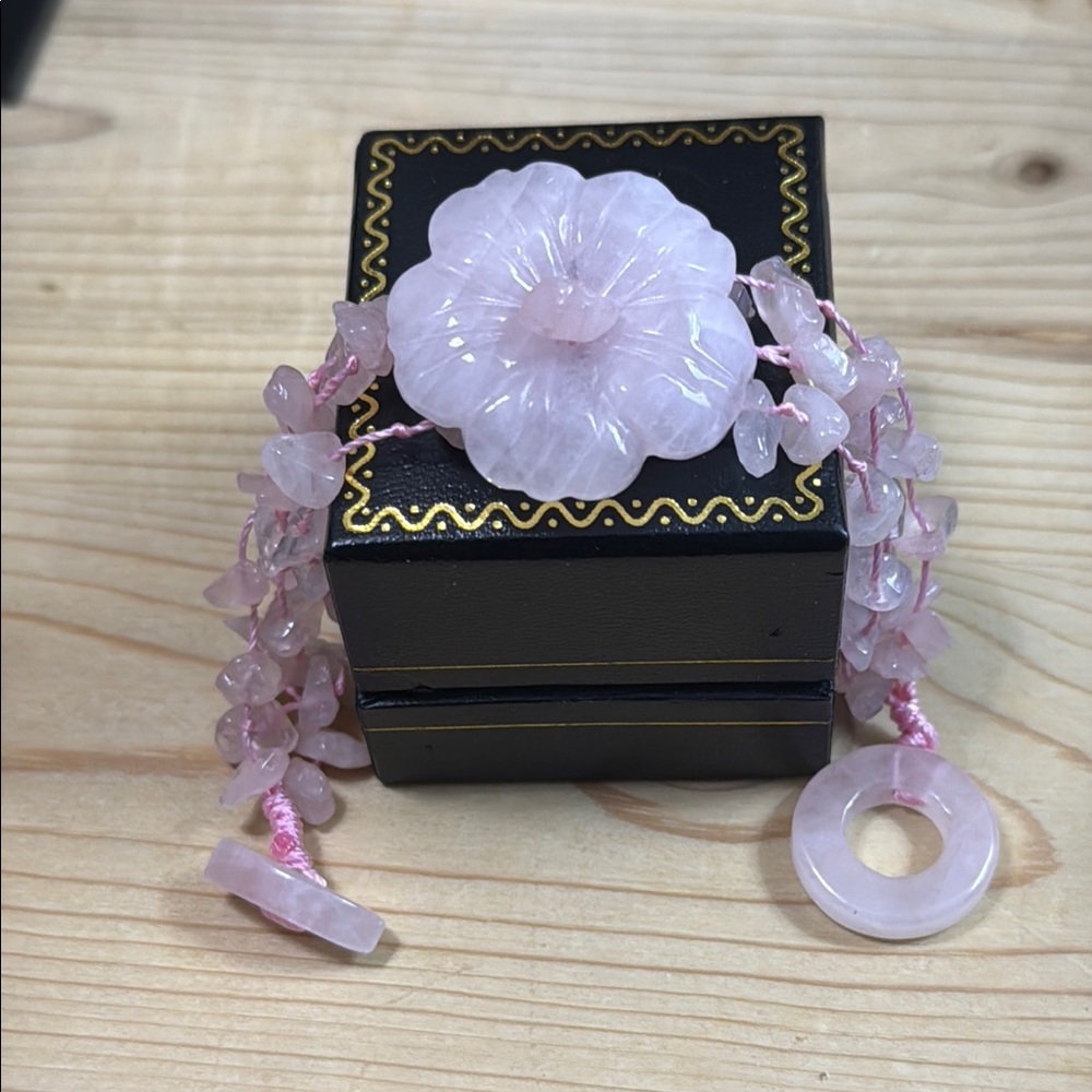 Pink Floral Stone Bracelet Rose Quartz